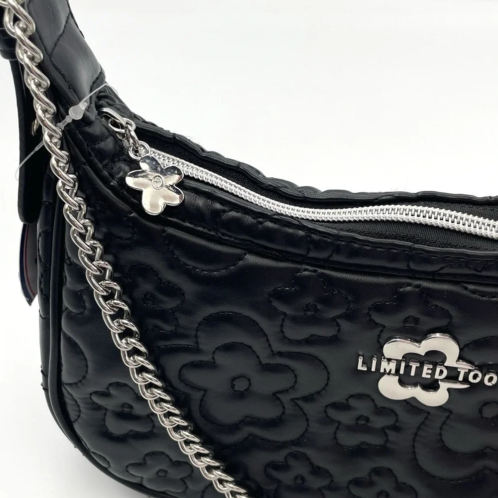 Vintage Y2K Limited Too Purse Bag Black Quilted Flower Shoulder Strap Chain EUC